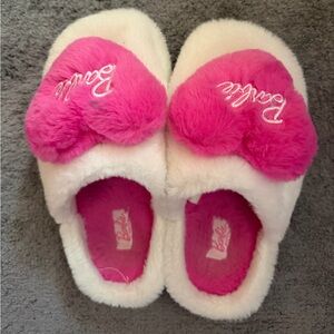 Barbie Fuzzy Pink Heart Slippers